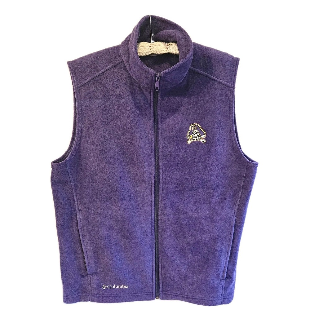 Columbia ECU Pirates Flanker Fleece Vest Purple Medium Embroidered Logo Licensed